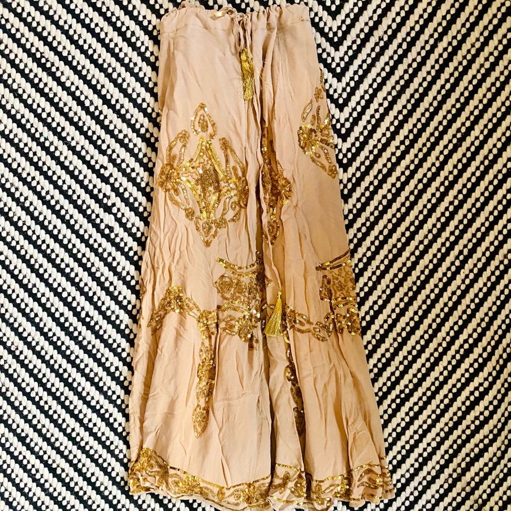 Vintage Maxi Skirt With Hand Sewn Beaded Detailing - S/M